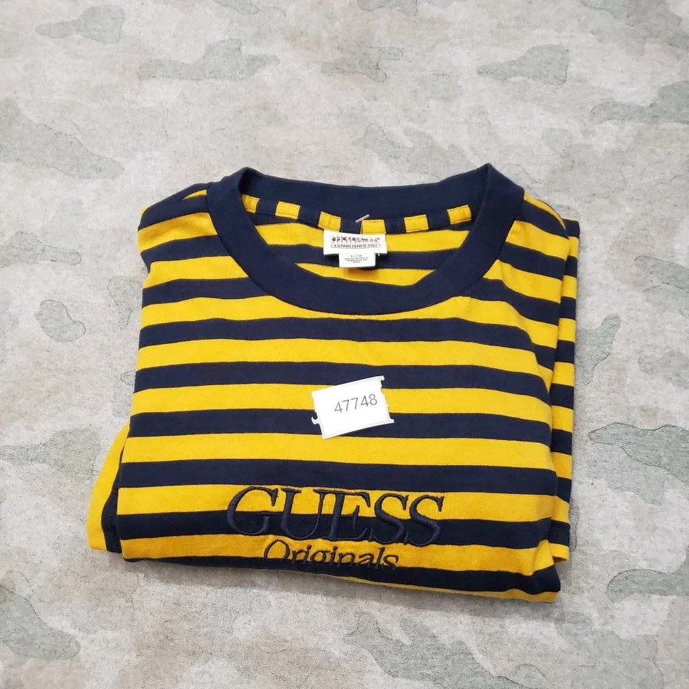 Vintage Guess Originals Shirt Mens Large Blue Short Sleeve Embroidered Bumblebee - Picture 9 of 9